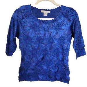 Vintage Pleat Top Pleats Please Y2K Blue Satin Micro Print TShirt Crinkle Textur
